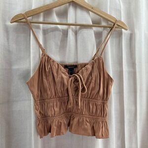 Forever 21 Women's Ruched Tie Front Cami Crop Top‎ Rose Pink S Coquette Romantic